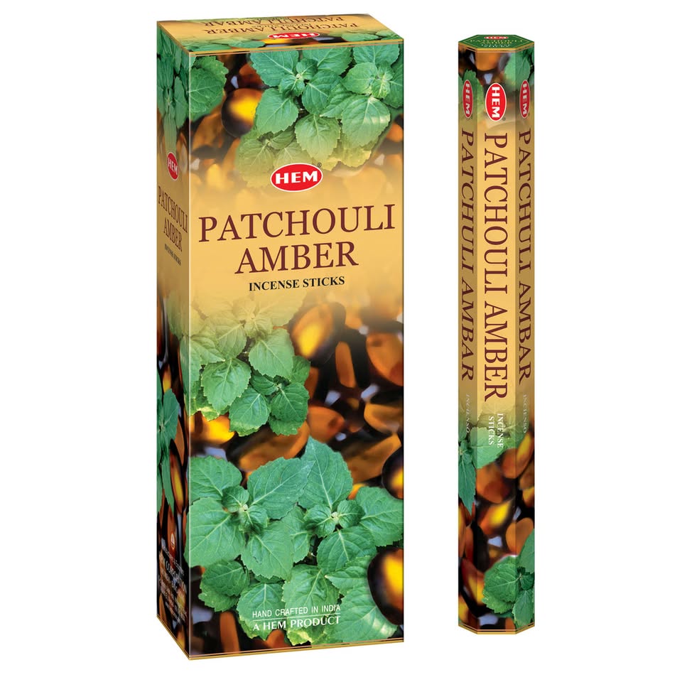 HEM Patchouli Amber Incense Sticks - Pack of 6 (20 Sticks Each)
